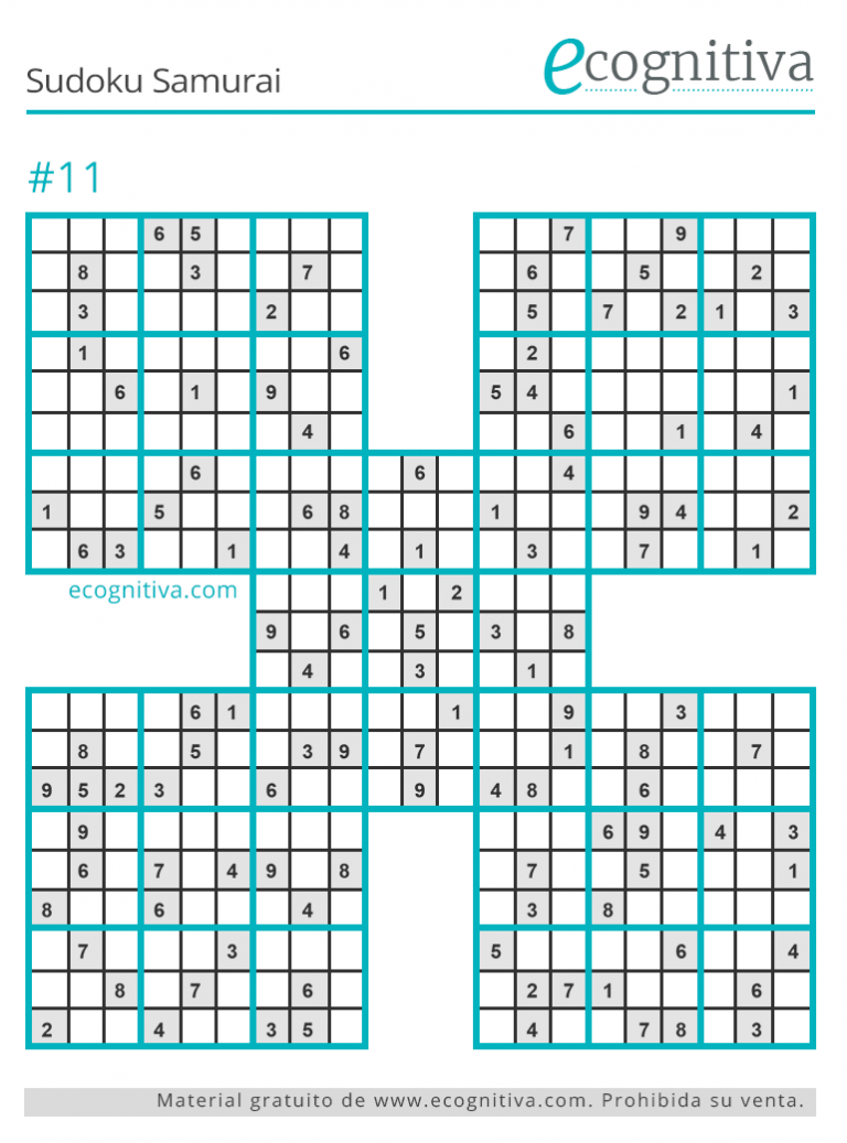 Sudoku Samurai para Imprimir Gratis. Descargar Libro de Sudoku PDF