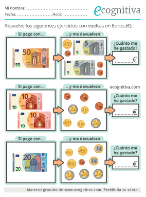 ejercicios de la vuelta en monedas y billetes de euro